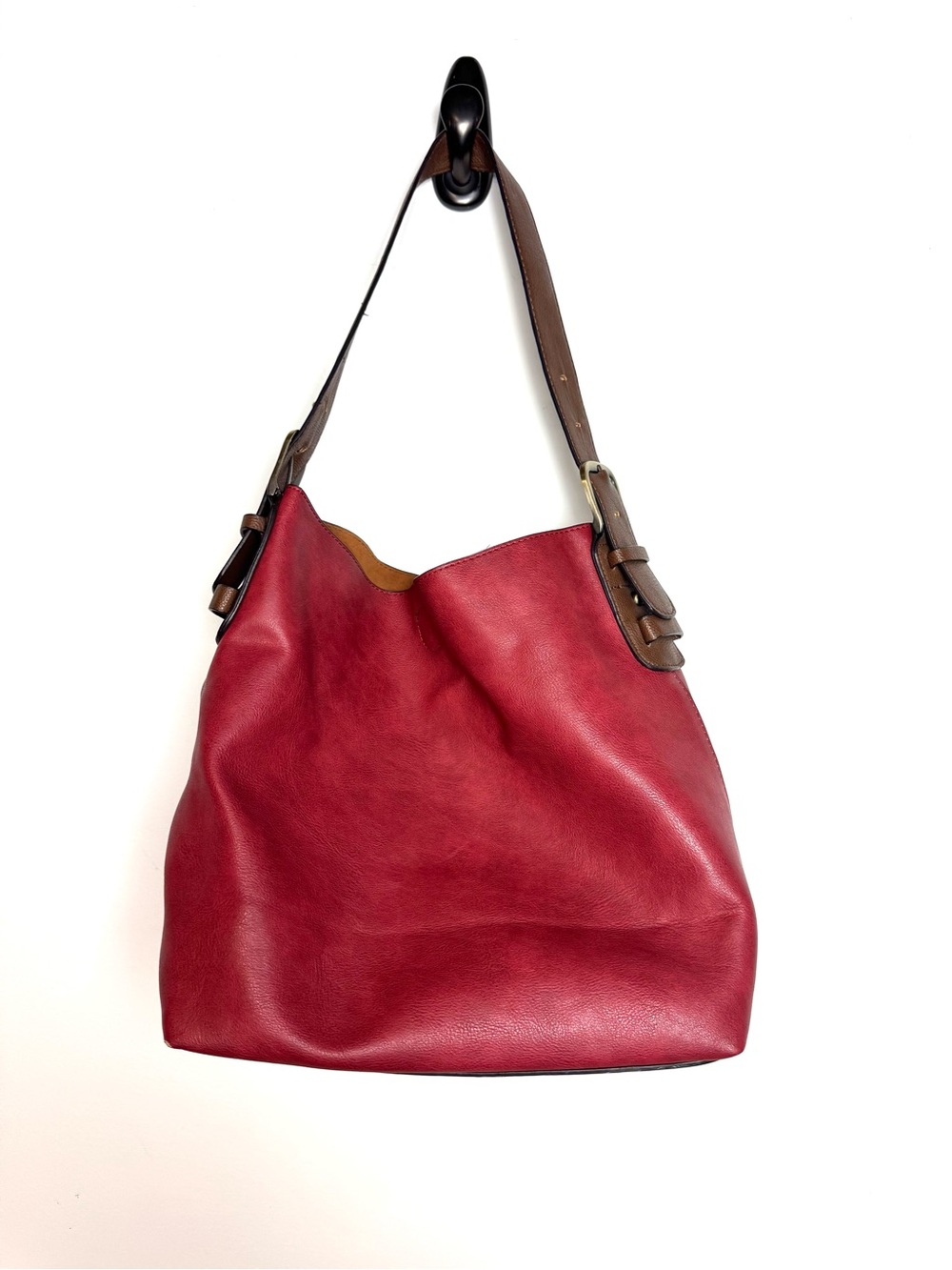 Red Leather Hobo Shoulder Bag - Unbranded